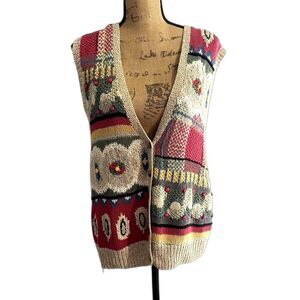 Vintage Robert Scott Ltd Sweater Vest Linen Blend Grannycore Floral‎ Size XL